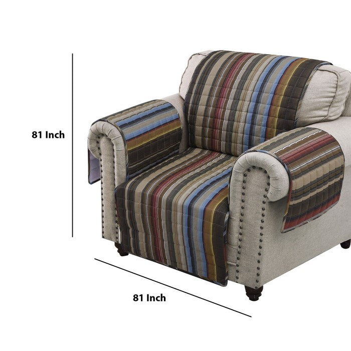 Stripe Pattern Cotton Arm Chair Protector with Waterproof Lining,Multicolor