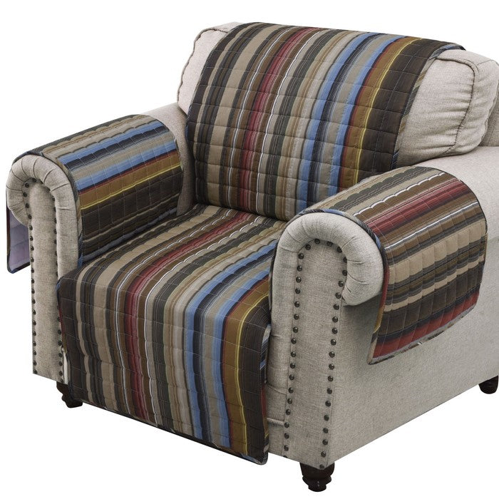 Stripe Pattern Cotton Arm Chair Protector with Waterproof Lining,Multicolor
