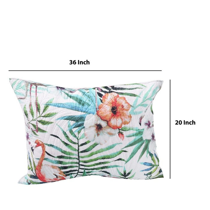 20 X 36 Floral Print Pillow Sham with Cotton and Polyester Fill, Multicolor