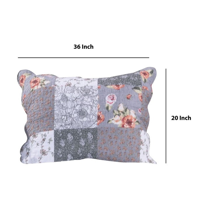 20 X 26 Floral Print Pillow Sham with Polyester and Cotton Fill, Multicolor
