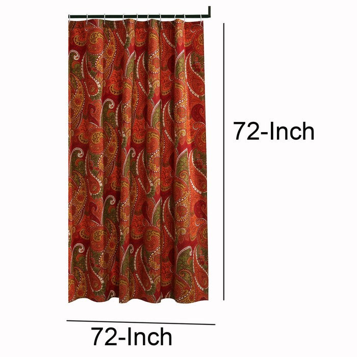 72 x 72 Polyester Shower Curtain with Paisley Print, Cinnamon Red