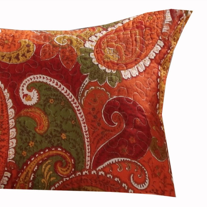 36 x 20 Polyester King Size Pillow Sham with Paisley Print, Cinnamon Red