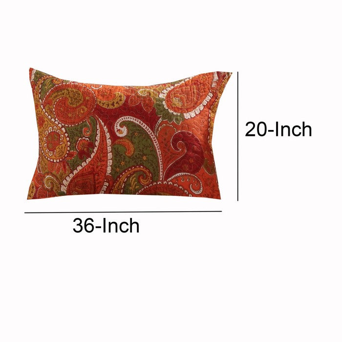 36 x 20 Polyester King Size Pillow Sham with Paisley Print, Cinnamon Red