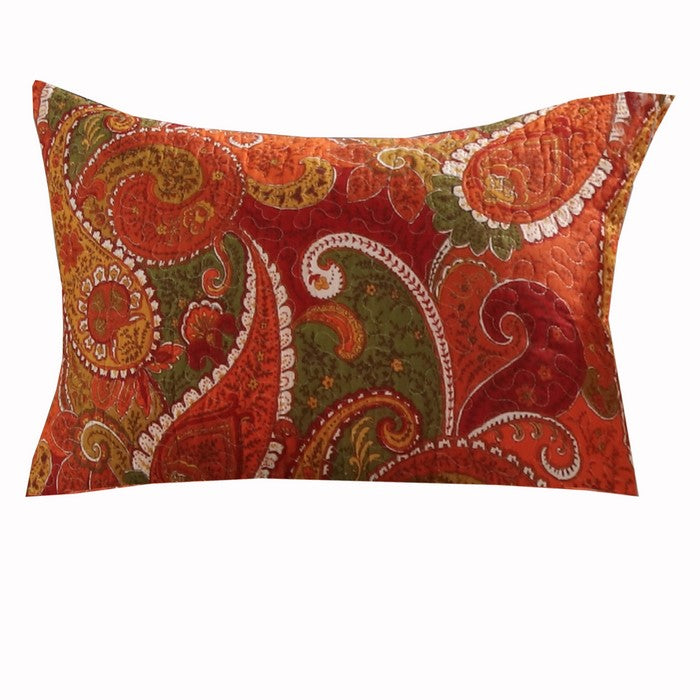 26 x 20 Polyester Standard Size Pillow Sham with Paisley Print, Cinnamon Red