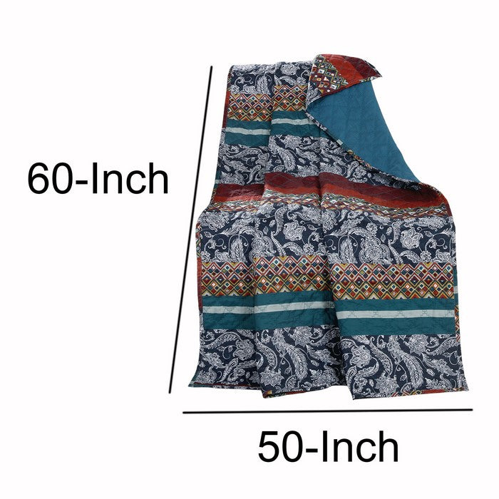 60 x 50 Inches Polyester Throw Blanket with Paisley Print, Multicolor