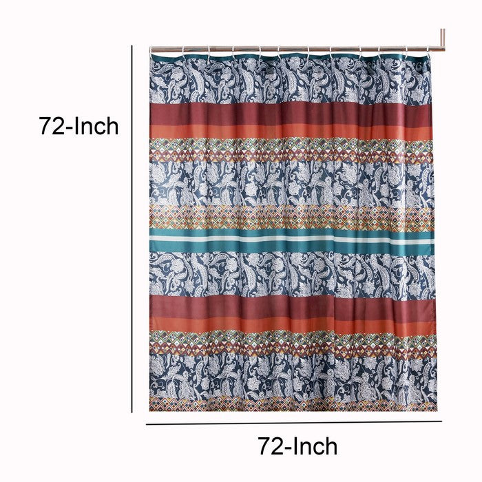 72 x 72 Inches Shower Curtain with Paisley Print, Multicolor