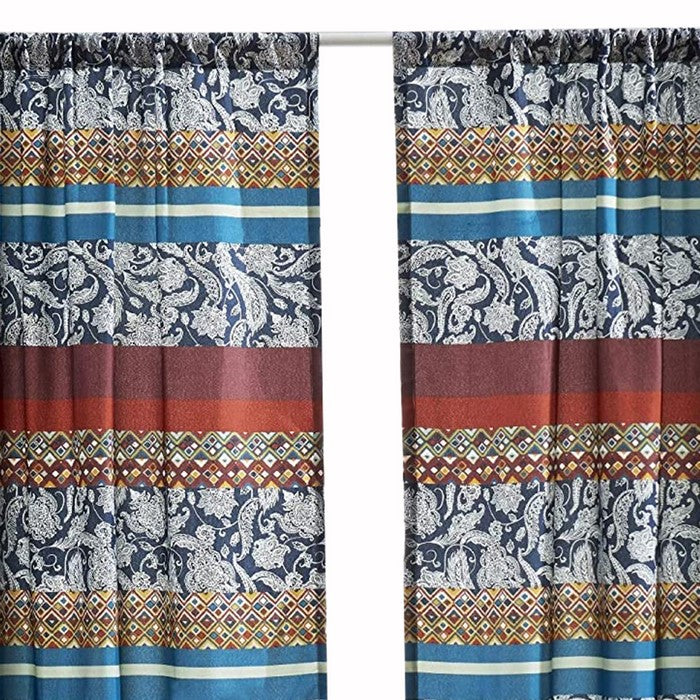 4 Piece Polyester Window Panel Set with Paisley and Mosaic Print,Multicolor