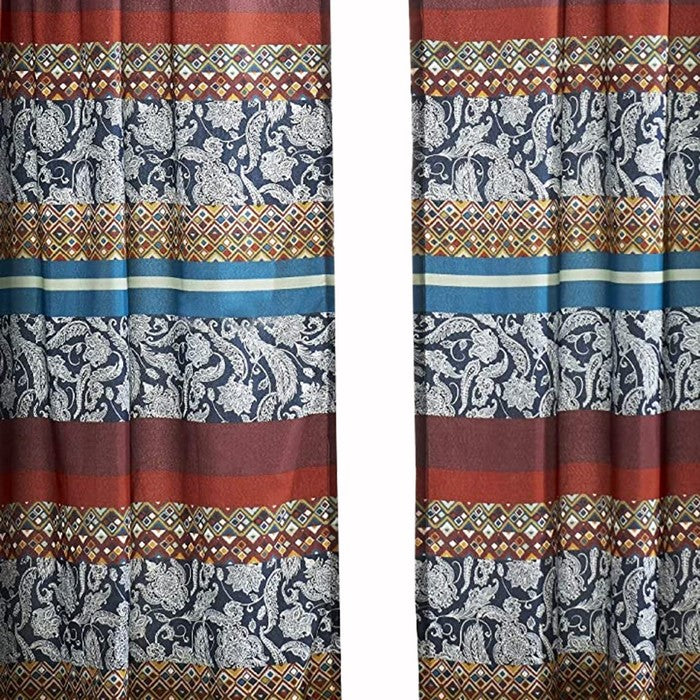 4 Piece Polyester Window Panel Set with Paisley and Mosaic Print,Multicolor