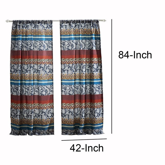 4 Piece Polyester Window Panel Set with Paisley and Mosaic Print,Multicolor