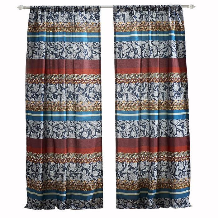 4 Piece Polyester Window Panel Set with Paisley and Mosaic Print,Multicolor