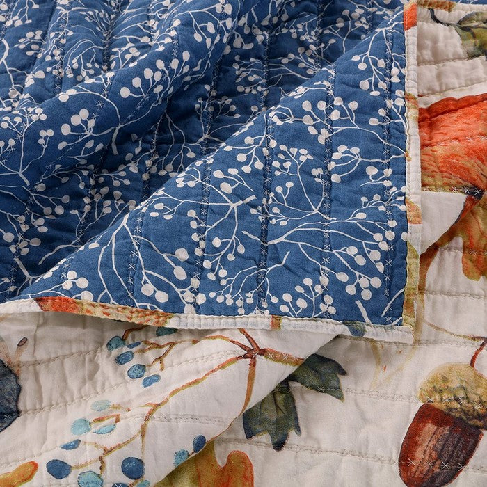 60 x 50 Inches Quilted Polyester Throw with Fox and Owls Print, Multicolor