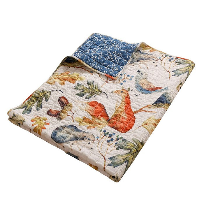 60 x 50 Inches Quilted Polyester Throw with Fox and Owls Print, Multicolor