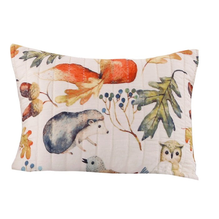 36 x 20 Inches King Size Pillow Sham with Fox and Owl Print, Multicolor