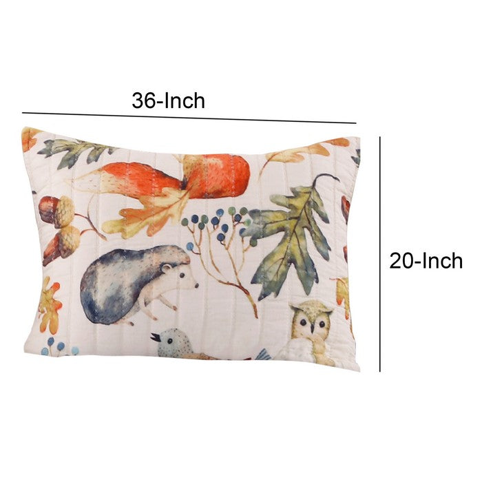 36 x 20 Inches King Size Pillow Sham with Fox and Owl Print, Multicolor