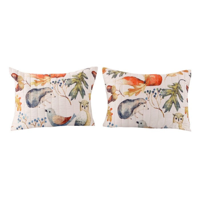 36 x 20 Inches King Size Pillow Sham with Fox and Owl Print, Multicolor