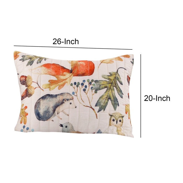 26 x 20 Inches Standard Pillow Sham with Fox and Owl Print, Multicolor