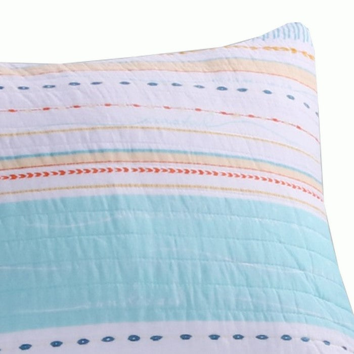 36 x 20 Inches King Size Pillow Sham with Stripe Print, Aqua Blue