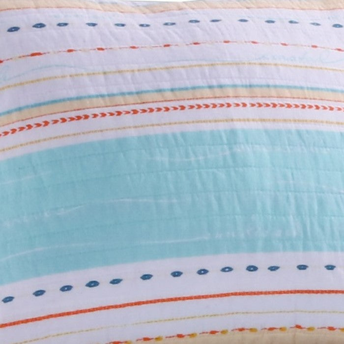 36 x 20 Inches King Size Pillow Sham with Stripe Print, Aqua Blue