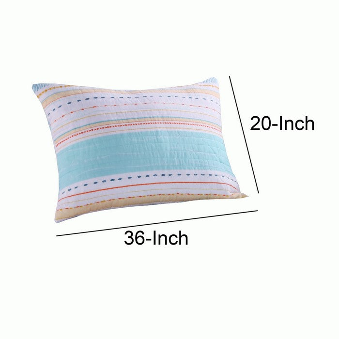 36 x 20 Inches King Size Pillow Sham with Stripe Print, Aqua Blue