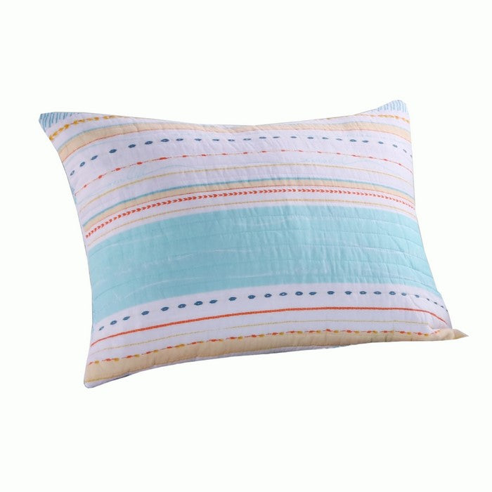36 x 20 Inches King Size Pillow Sham with Stripe Print, Aqua Blue