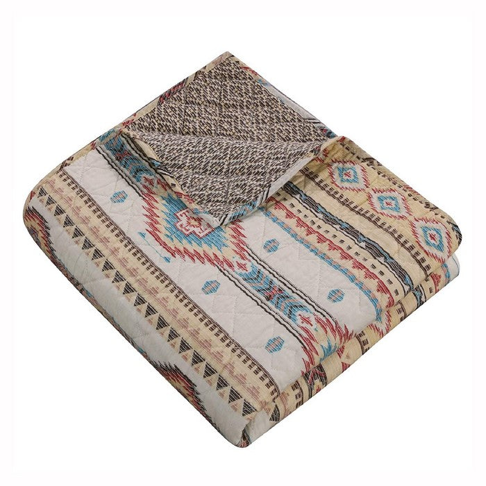 50 X 60 Cotton and Microfiber Throw Quilt with Kilim Pattern, Multicolor