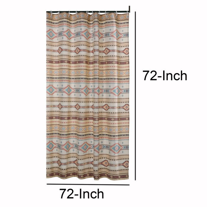 Polyester Shower Curtain with Traditional Kilim Pattern, Multicolor