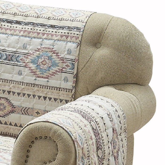 Kilim Pattern Polyester Arm Chair Protector with Elactic Strap, Multicolor