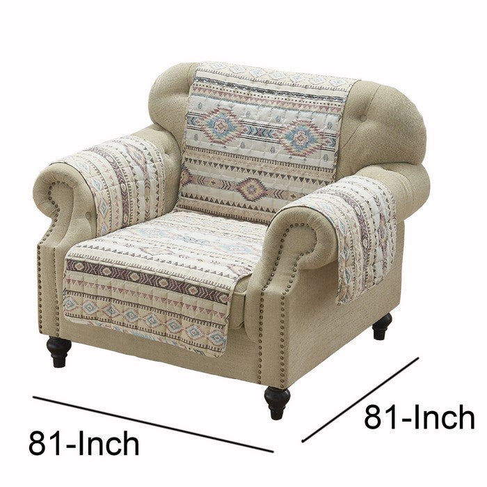 Kilim Pattern Polyester Arm Chair Protector with Elactic Strap, Multicolor