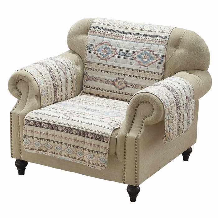 Kilim Pattern Polyester Arm Chair Protector with Elactic Strap, Multicolor