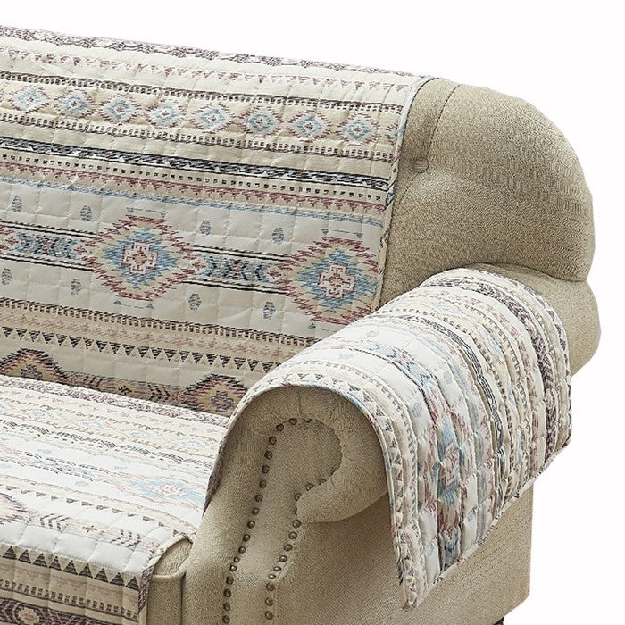 Kilim Pattern Polyester Loveseat Protector with Elactic Strap, Multicolor