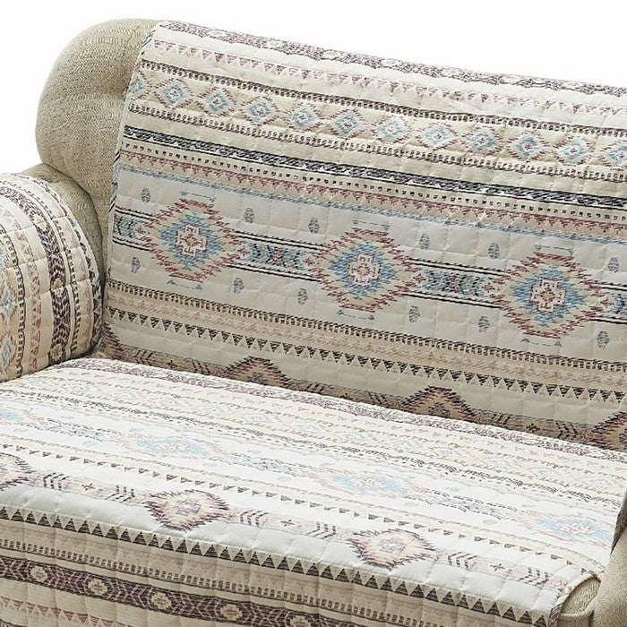 Kilim Pattern Polyester Loveseat Protector with Elactic Strap, Multicolor