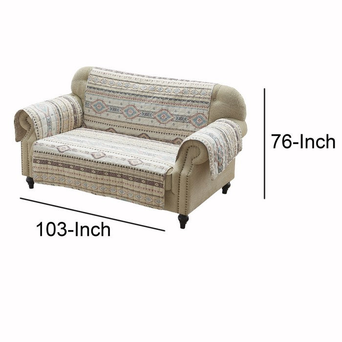 Kilim Pattern Polyester Loveseat Protector with Elactic Strap, Multicolor