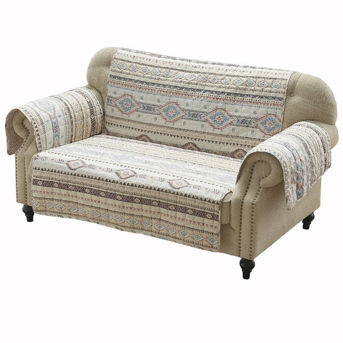 Kilim Pattern Polyester Loveseat Protector with Elactic Strap, Multicolor