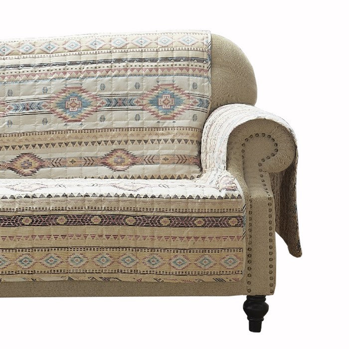Kilim Pattern Polyester Sofa Protector with Elactic Strap, Multicolor