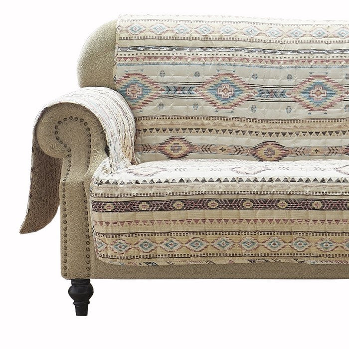 Kilim Pattern Polyester Sofa Protector with Elactic Strap, Multicolor