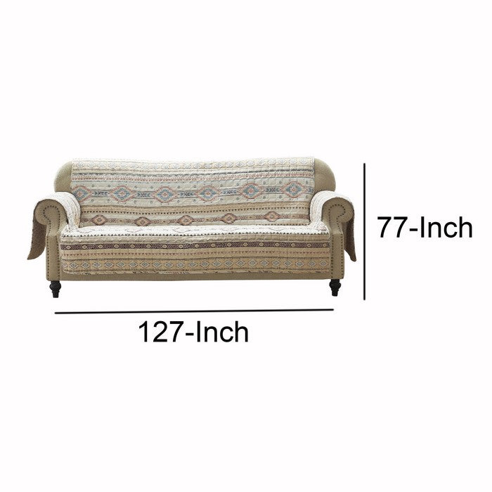 Kilim Pattern Polyester Sofa Protector with Elactic Strap, Multicolor