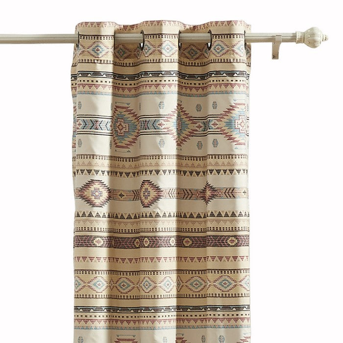 Polyester Panel Pair with Kilim Pattern and 2 Tie Backs, Multicolor