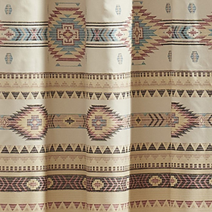 Polyester Panel Pair with Kilim Pattern and 2 Tie Backs, Multicolor