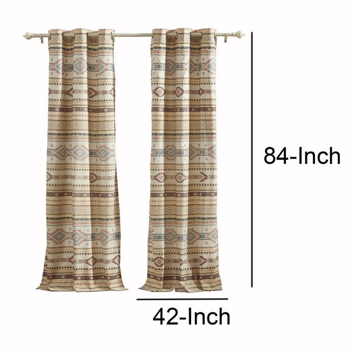 Polyester Panel Pair with Kilim Pattern and 2 Tie Backs, Multicolor