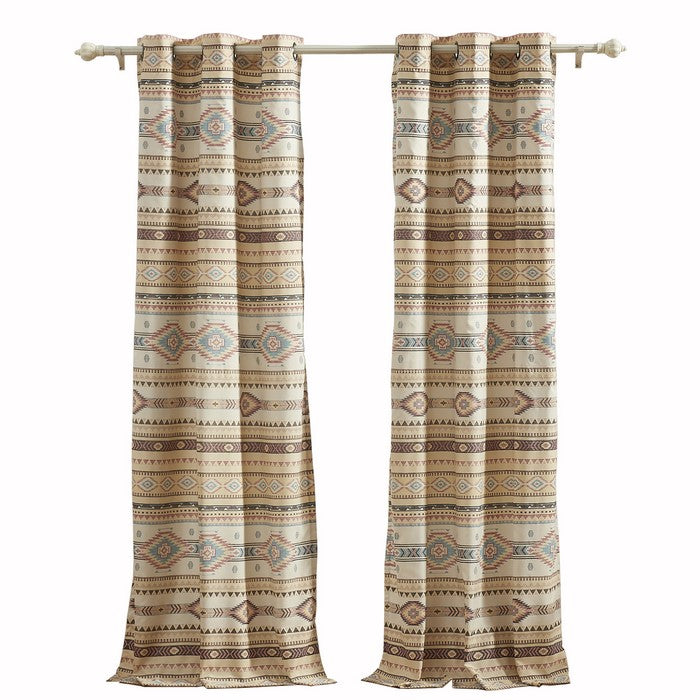 Polyester Panel Pair with Kilim Pattern and 2 Tie Backs, Multicolor