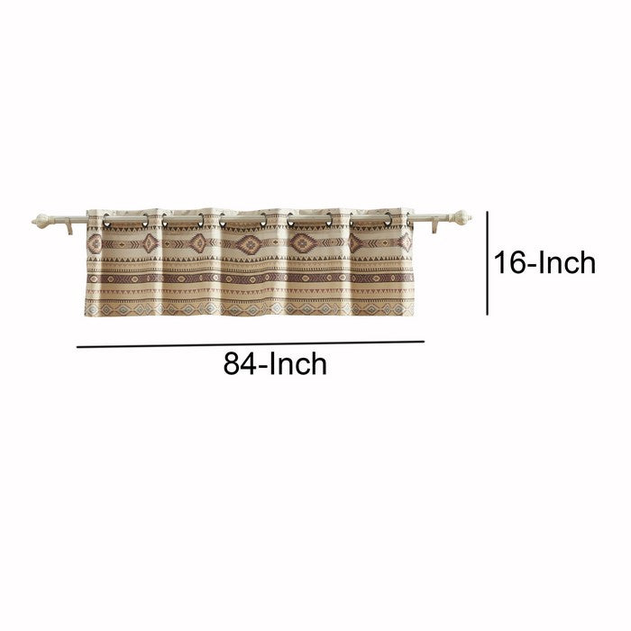 Lined Polyester Valance with 2 Inch Header and Kilim Pattern, Multicolor