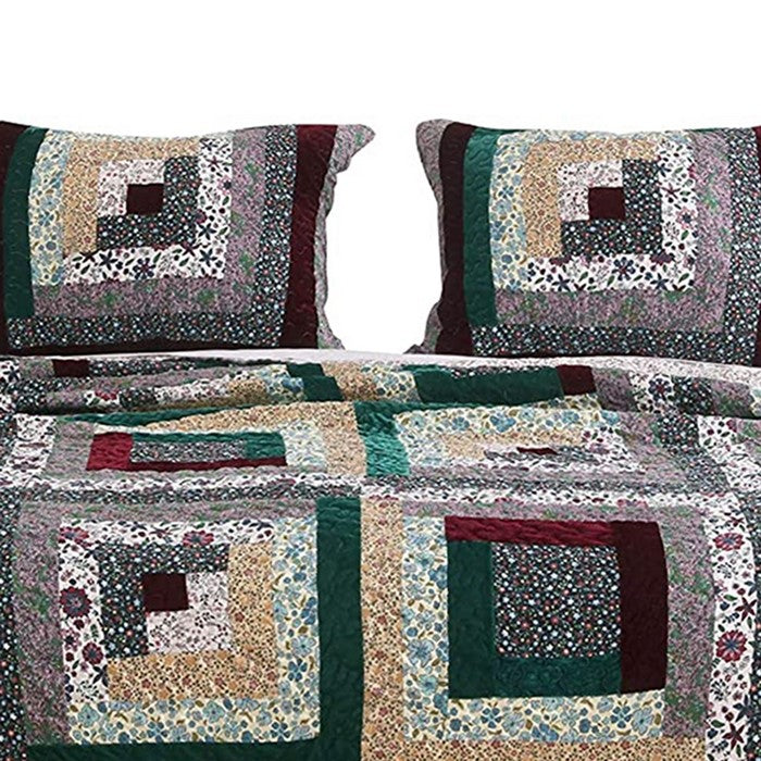 Twin Size 2 Piece Polyester Quilt Set with Floral Panels, Multicolor