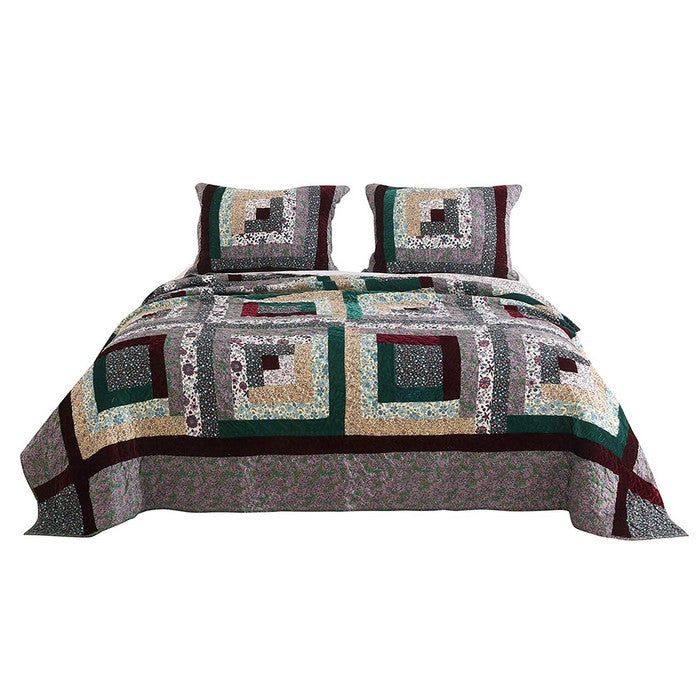 Twin Size 2 Piece Polyester Quilt Set with Floral Panels, Multicolor
