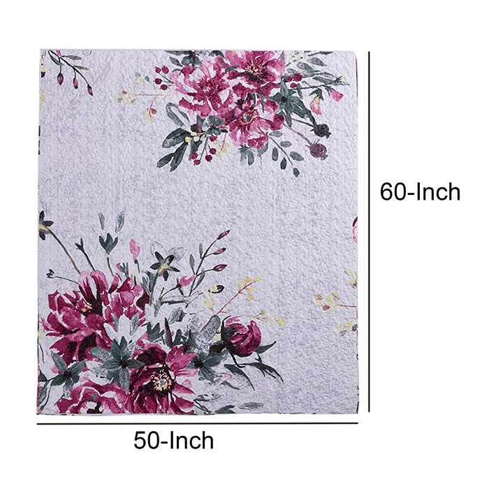 50 X 60 Cotton and Microfiber Throw Quilt with Rose Prints, Multicolor