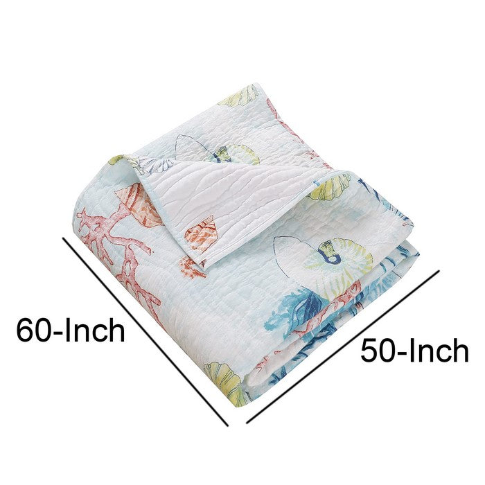 50 X 60 Polyester Throw Quilt with Coral Prints, Multicolor