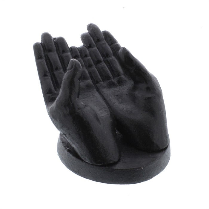 Antique Cast Iron Hands Card Holder With Rough Finishes, Black