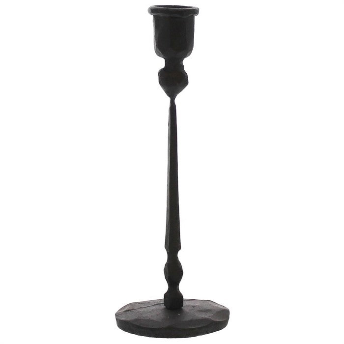 Metal Taper Candle Holder With Hand Forged Details, Black