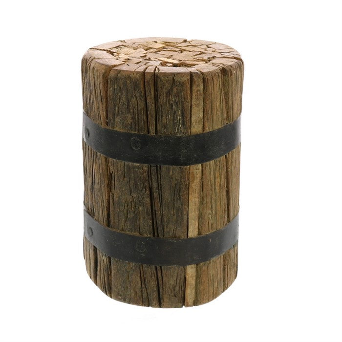 Modern Designed Wooden Bundle With Circular Metal Pressings, Brown