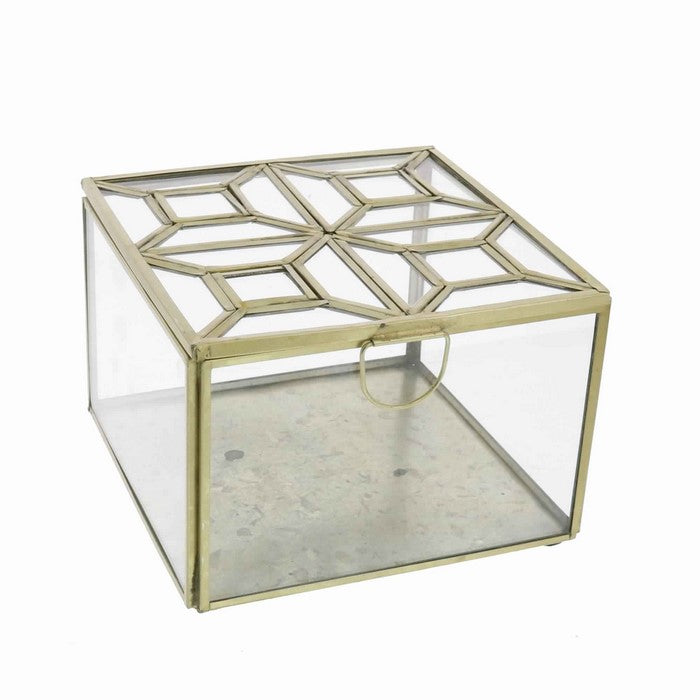Modern Designed Square Leaded Top Box with Metal Handle, Gold and Clear