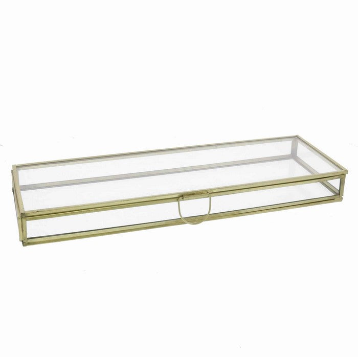 Modern Designed Rectangular Top Box with Glass Walls, Gold and Clear